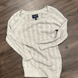 American Eagle Gray Cable Knit Sweater XS